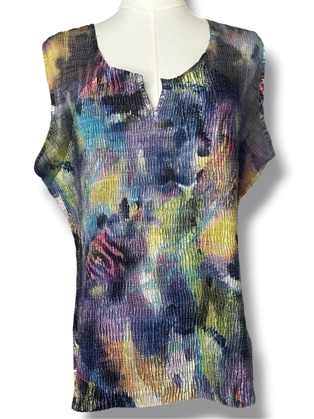 Komarov Multicolor Pleated Sleeveless  Top Blue, Yellow, Pink, Purple size XL